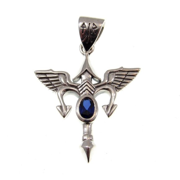 Solid 925 Sterling Silver Viking Rune Tyr God Pendant with Faceted Gemstone - Picture 1 of 7